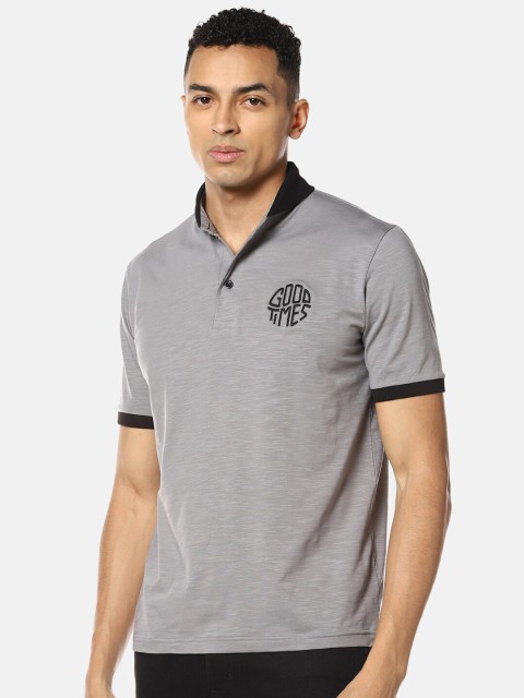 

Campus Sutra Men Grey Solid Polo Collar Cotton T-shirt