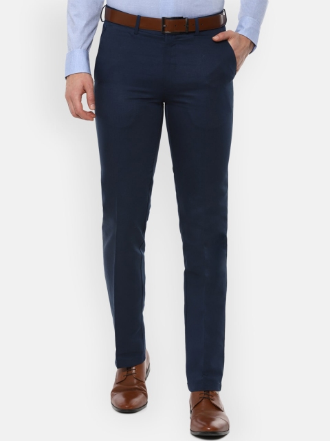 

Louis Philippe Men Navy Blue Slim Fit Solid Formal Trousers