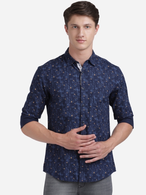 

Crocodile Men Navy Blue Slim Fit Printed Pure Cotton Casual Shirt