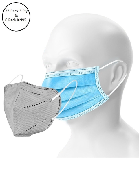 

OOMPH Set of 25 Disposable 3-Ply & 6 5-Ply KN95 Double Masks, Blue