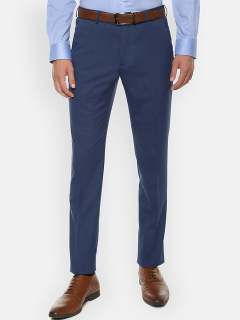 

Louis Philippe Men Blue Checked Slim Fit Formal Trousers
