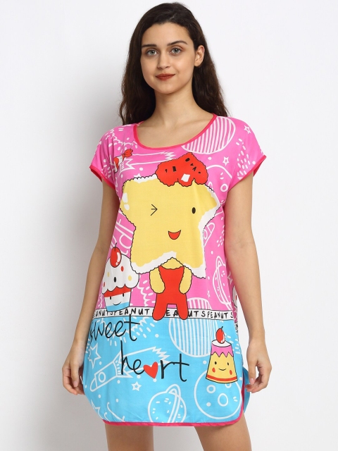 

NEUDIS Women Pink & White Cotton Printed Nightdress