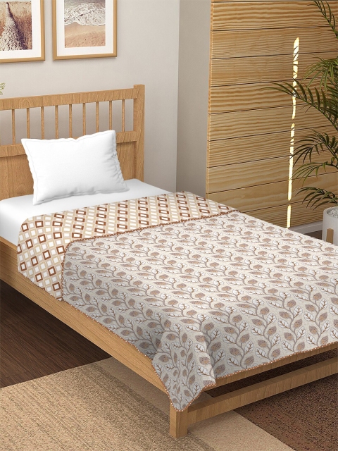 

BELLA CASA Brown Floral AC Room 300 GSM Single Bed Dohar