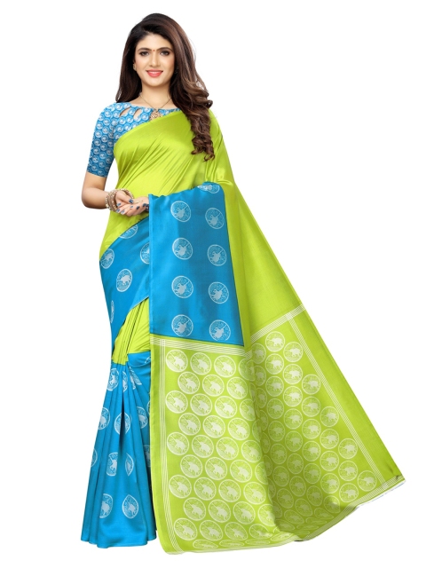 

KALINI Green & Blue Poly Silk Woven Design Saree