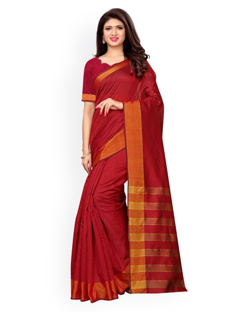 

KALINI Red Silk Cotton Solid Chanderi Saree