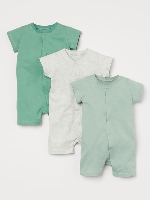 

H&M Boys Solid 3-Pack Jersey Rompers, Grey