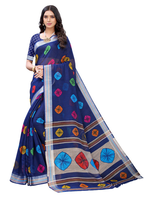 

KALINI Blue Printed Polycotton Saree