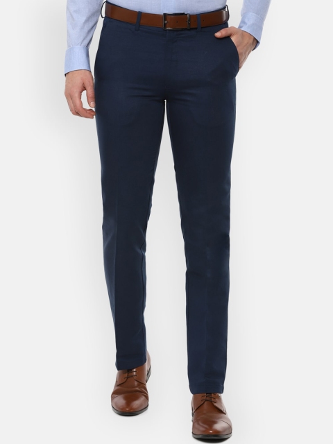 

Louis Philippe Men Navy Blue Solid Linen Cotton Slim Fit Formal Trousers