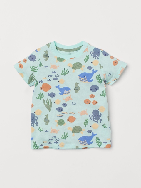 

H&M Boys Sea Green & Blue Printed Cotton T-shirt