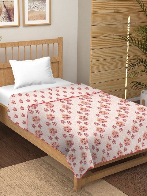

BELLA CASA Red & White Floral AC Room 180 GSM Single Bed Dohar