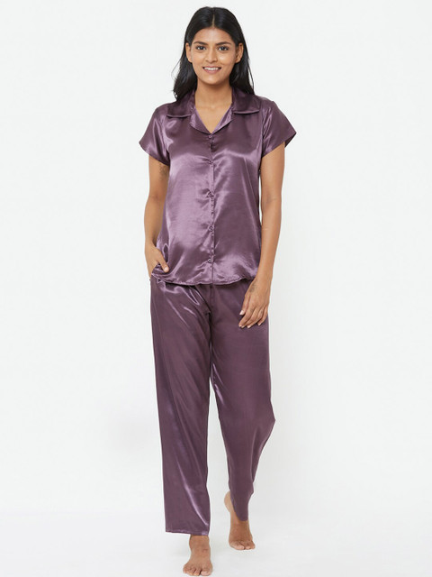 

Juliana Dream Women Purple Solid Satin Night suit