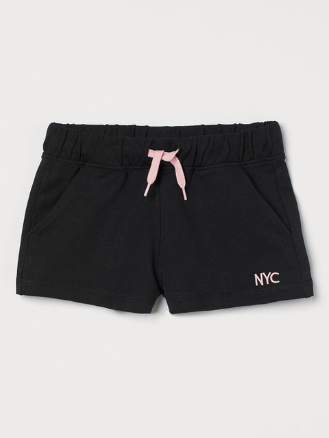 

H&M Girls Black Solid Cotton Sweatshirt Shorts