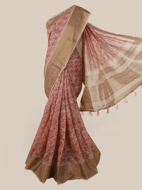 

Pothys Peach-Coloured Printed Cotton Blend Saree With Tasseled Pallu