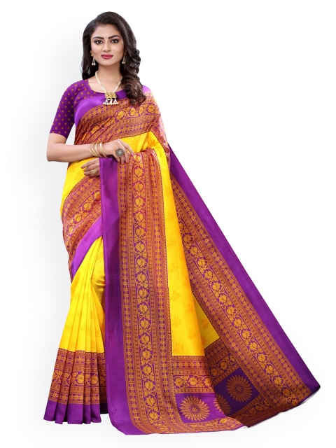 

KALINI Yellow & Purple Poly Silk Printed Saree