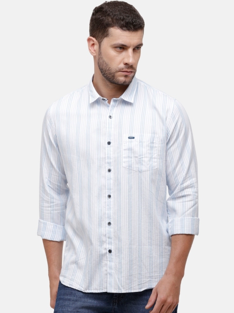 Alan Scott Men White Regular Fit Striped Pure Cotton Casual Shirt