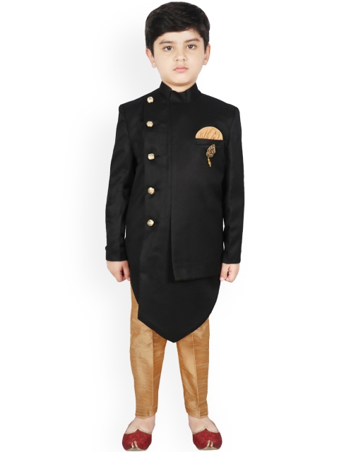 

SG YUVRAJ Boys Black & Gold-Coloured Solid Sherwani Set