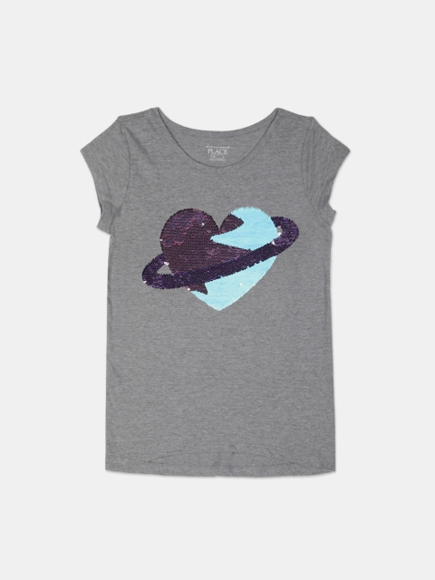

The Childrens Place Girls Grey Flip Sequin Embellished Regular Top