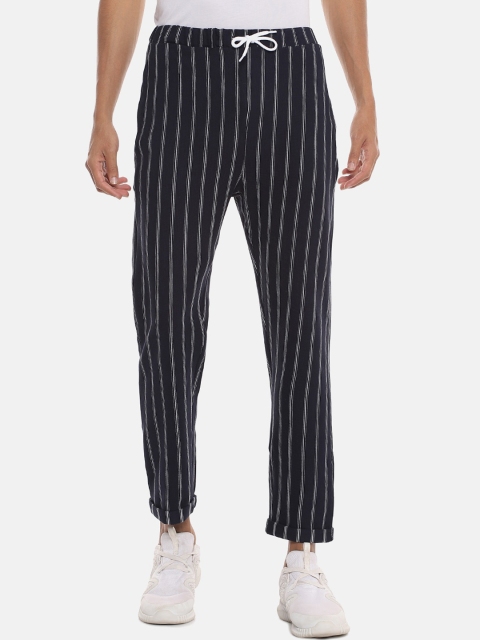 

Campus Sutra Men Navy Blue & White Striped Cotton Track Pants