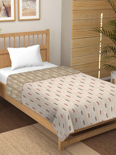 

BELLA CASA Brown & Red Floral AC Room 180 GSM Single Bed Dohar