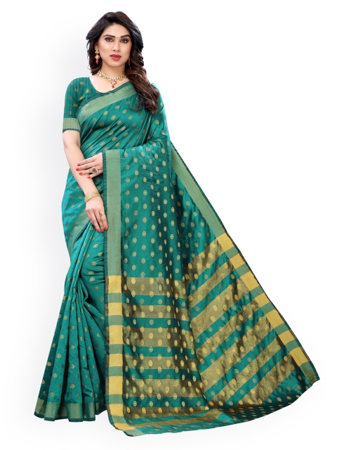 KALINI Teal & Gold-Toned Poly Silk Woven Design Banarasi Saree
