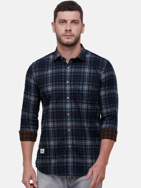 

Alan Scott Men Teal Green Regular Fit Checked Pure Cotton Casual Shirt