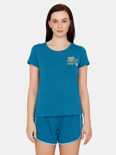 

Zivame Women Blue & Yellow Solid Night suit