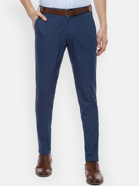 

Louis Philippe Men Navy Blue & Black Slim Fit Checked Formal Trousers