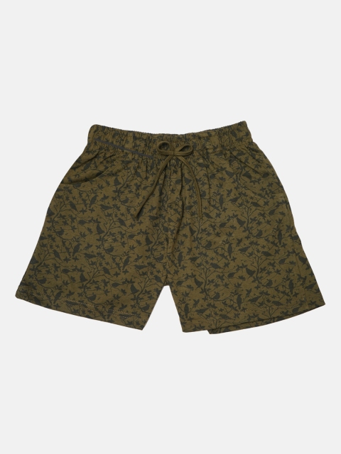 

Nins Moda Girls Olive Green Printed Regular Shorts