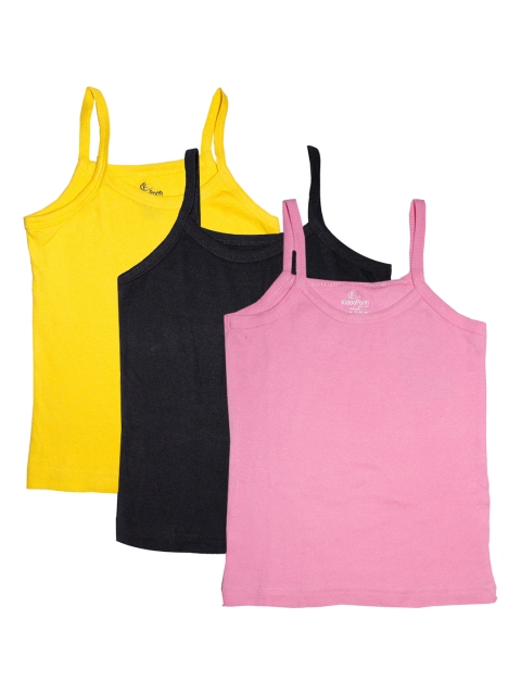 

KiddoPanti Girls Pack of 3 Solid Cotton Tank Tops, Yellow