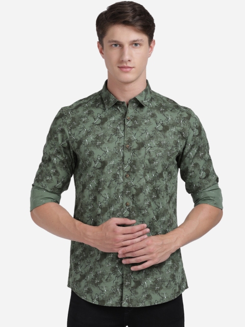 Crocodile Men Green Slim Fit Printed Pure Cotton Casual Shirt