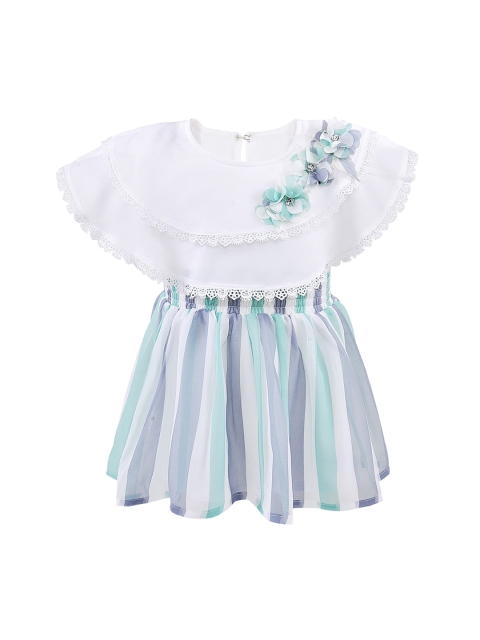 

Wish Karo Green & White Striped Georgette Dress