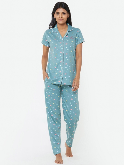 

Juliana Dream Women Teal Green & Pink Printed Night Suit