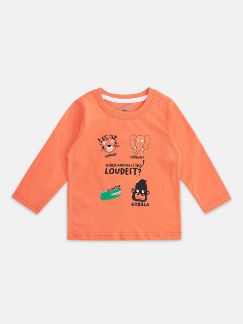 

Pantaloons Baby Boys Orange Printed Round Neck Pure Cotton T-shirt