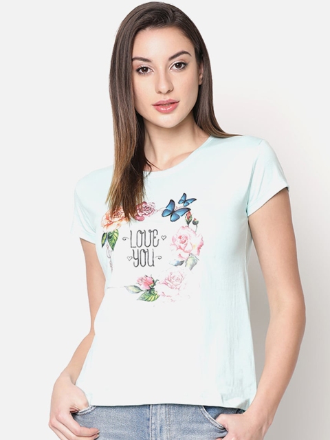 

V2 Value & Variety Turquoise Blue Printed Chambray Regular Top