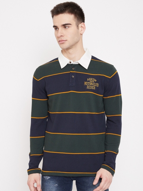 

Austin wood Men Green Striped Polo Collar T-shirt