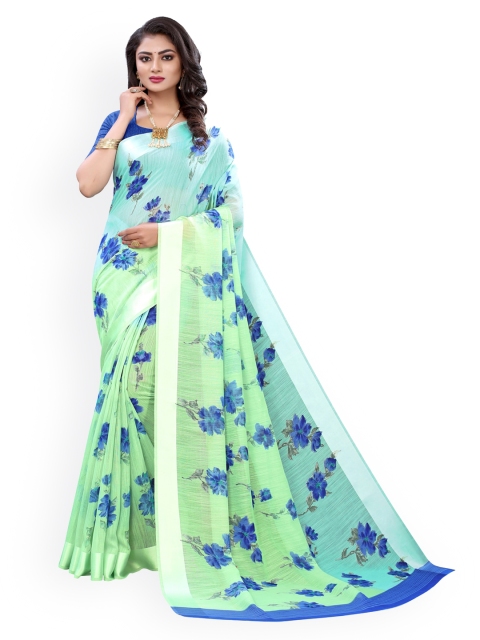 

KALINI Green & Blue Polycotton Printed Saree