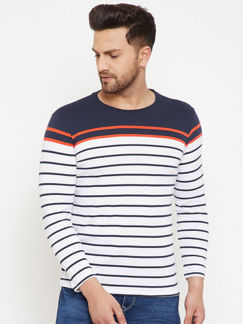 

Austin wood Men White Striped Round Neck T-shirt