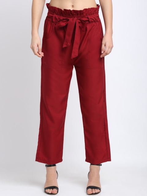

NEUDIS Women Maroon Regular Fit Solid Regular Trousers