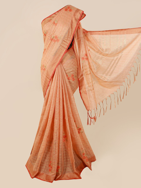 

Pothys Peach-Coloured Woven Design Linen Blend Saree