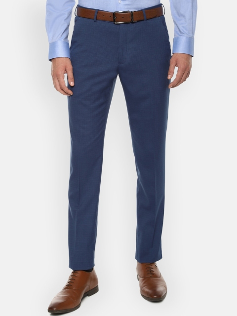 

Louis Philippe Men Navy Blue Slim Fit Checked Formal Trousers
