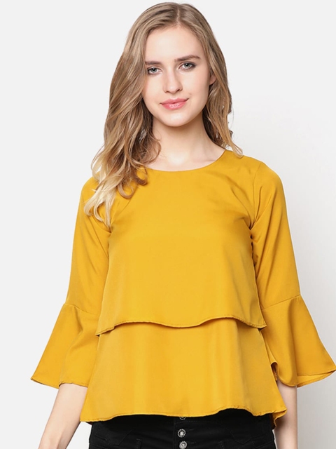 

V2 Value & Variety Mustard Crepe Tiered Top