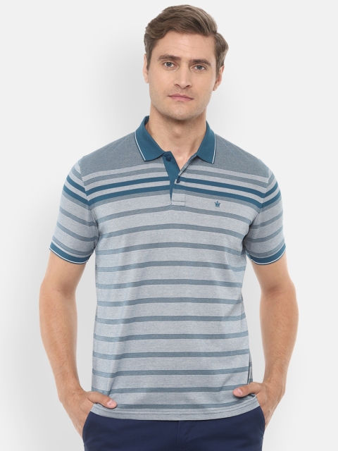 

Louis Philippe Men Grey Striped Polo Collar T-shirt