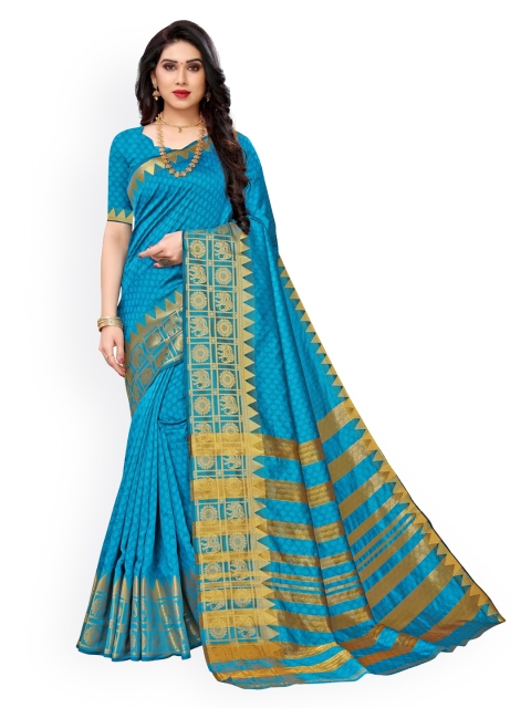 

KALINI Blue Poly Silk Printed Kanjeevaram Saree