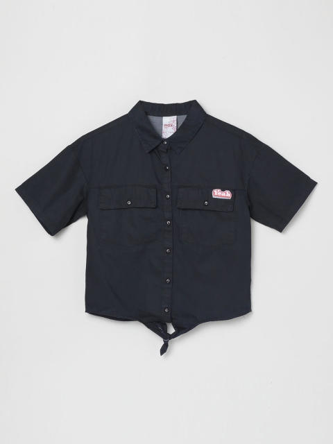 

max Girls Black Regular Fit Solid Casual Cotton Shirt