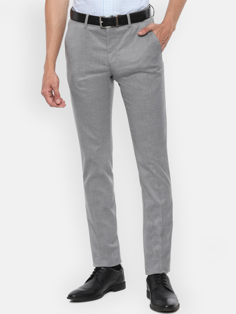 

Louis Philippe Men Grey Slim Fit Checked Formal Trousers