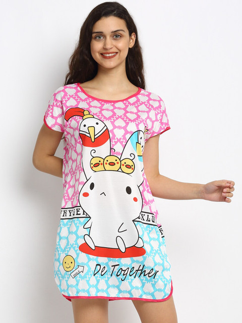 

NEUDIS Pink & White Printed Nightdress
