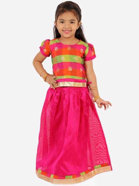 

KID1 Girls Pink & Green Jacquard Weave Pavda Pattu
