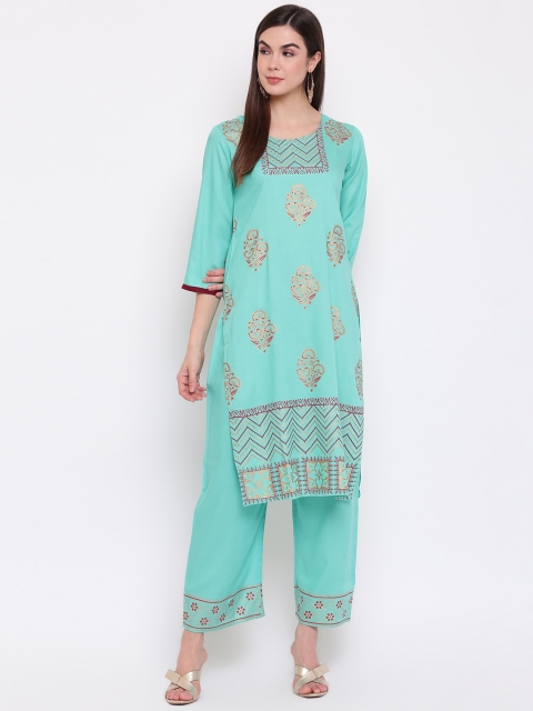

Ashnaina Women Sea Green Printed Kurta with Palazzos
