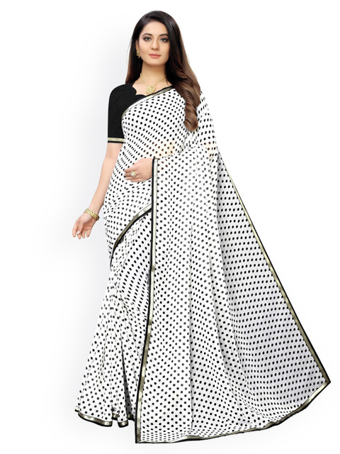 

KALINI White Chiffon Printed Lace Saree