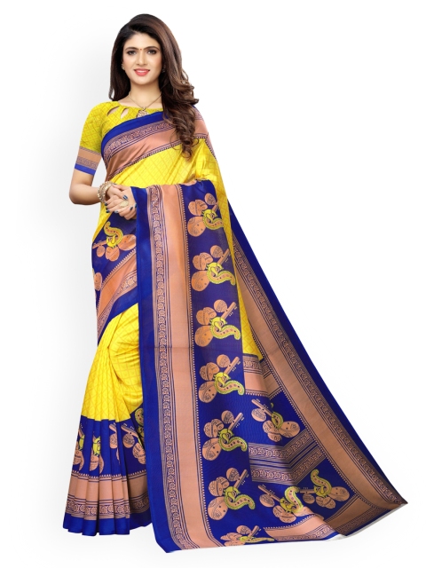 

KALINI Yellow & Blue Poly Silk Printed Saree